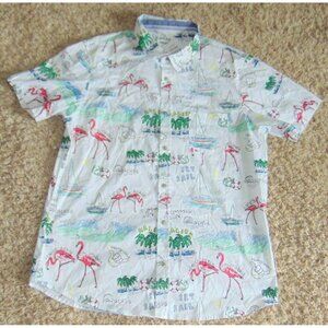 Mens Sport Shirt XL White Beach Tropical Short Sleeve Button Up Reverse Threads